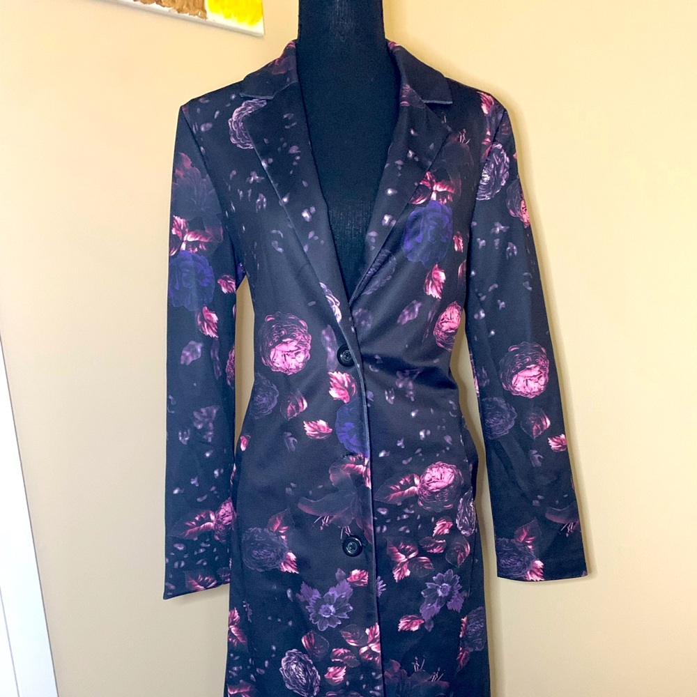 Trench Coat- Black/Floral Sz Sm - Picture 2 of 4